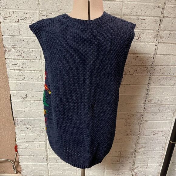 Westbound Christmas Blue Red Poinsetta Candy Cane Wreath Knitted Sweater Vest XL - Picture 6 of 9